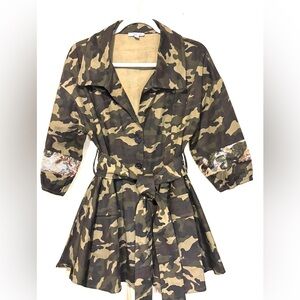 Camo Peplum Jacket with Sequin Detail Party Fit & Flare Street wear Size Large